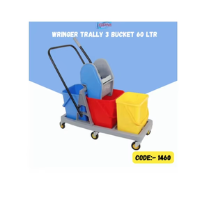 Chariot essoreur robuste à 3 seaux de 60 litres, conçu pour un nettoyage efficace des sols et des surfaces humides, idéal pour les hôtels, les hôpitaux et l'industrie. - Product Image 2