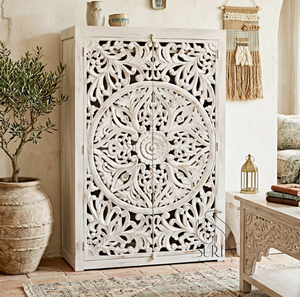 Armario de Diseño Rústico Ecológico Tallado a Mano con Apariencia Antigua, Sistema de Armario Independiente Integrado con Puertas de Madera Maciza - Product Image 1