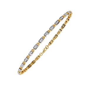 Lab Grown Princess Cut Bezel <b>Set</b> Two Tone Diamond Tennis Bracelet in 14K <b>Gold</b> | Geometric Minimalist Designer Diamond Jewellery - Product Image 1