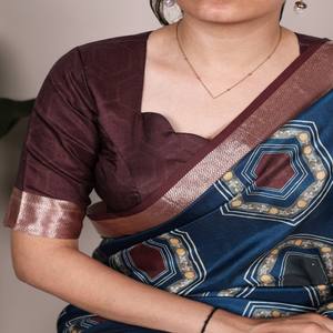 Sari en soie imprimée Tasar VASTRA COTTAGE avec bordure en viscose et pièce de blouse en soie Tasar pour tenue traditionnelle festive - Product Image 2