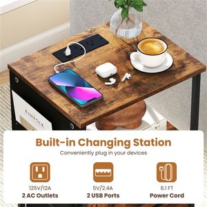 Comodino Intelligente # # # # Comodino # # # # Comodino con Luci LED e Stazione di Ricarica, 2 Cassetti Pieghevoli in Tessuto - Product Image 5