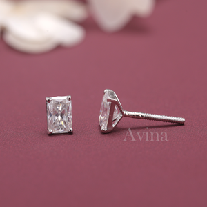 IGI Certified Lab Grown Diamond Radiant Cut Stud <b>Earrings</b> 18K White / Yellow & Rose Gold Rectangular Solitaire Diamond <b>Earrings</b> - Product Image 5