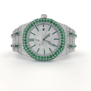 Reloj con Cristales de Zafiro y Diamantes de Moissanita, Correa de Acero Inoxidable de 20 mm, Mecanismo Personalizado, Totalmente Decorado con Cristales, Estilo Deportivo - Product Image 1