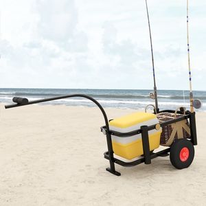 Carro de mano de carrito de pesca de acero negro para actividades al aire libre convenientes - Product Image 1