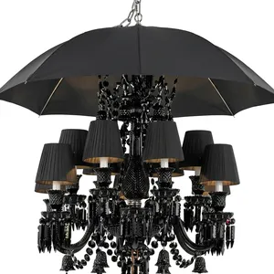 Lámpara de Techo de Cristal Importada de 12 Luces, Diseño de Sombrilla de Cristal Negro de Lujo, para Decoración de Hoteles, Villas y Hogares - Product Image 3