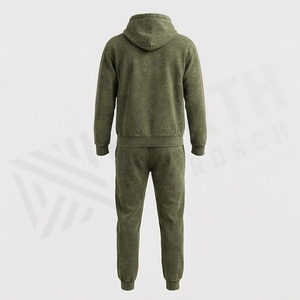 Conjunto Deportivo con Capucha para Hombre, Color Verde Oliva, Sudadera y Pantalones Deportivos de Algodón de Color Sólido con Cierre de Cordón - Product Image 2