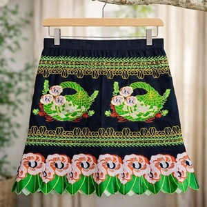 Custom 100% Cotton <b>Summer</b> Floral Eco-Friendly <b>Long</b> Length Adult Women's <b>Skirt</b> 3D Embroidery Cute Print Waist Belt Button OEM - Product Image 2