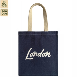 Sac fourre-tout de plage en denim 300 GSM, 34x38 cm, personnalisable avec logo, vente en gros, OEM, marque privée, modèle SNCH171-TIC-London - Product Image 1
