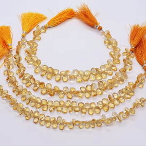 AAA Natural Yellow Citrine Faceted Pear Shape Briolette 5x7MM Citrine Gemstone Beads 8 Inch Strand Premium Quality Citrine Beads - Product Image 1
