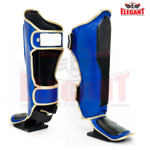 Protège-tibias de boxe en cuir bleu-noir de bonne qualité, meilleur fournisseur à prix raisonnable, équipement de boxe protecteur avec fermeture auto-agrippante - Product Image 2