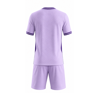 Conjunto de uniforme de fútbol color lavanda púrpura, el más vendido, con ribete violeta oscuro y blanco, uniforme de fútbol sublimado - Product Image 2