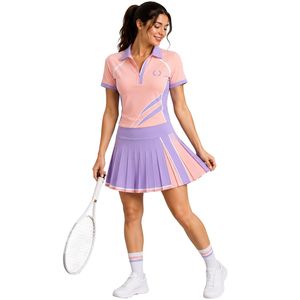 Conjunto de Falda Plisada y Camiseta de Polo para Tenis y Golf para Mujer, Color Rosa Melocotón y Lavanda, Ropa Deportiva Personalizada, Transpirable, de Secado Rápido y Alto Rendimiento - Product Image 1
