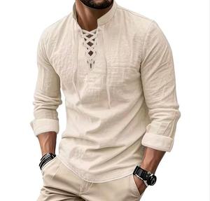 <b>Men's</b> Vintage V-Neck T-<b>Shirt</b> Cotton and Linen <b>Pirate</b> Medieval Viking Gothic Top <b>Shirt</b> Long Sleeve Cosplay Halloween Party Top - Product Image 1