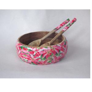 Cuenco decorativo de madera con Servidor de ensalada de madera de mango floral y cuencos Cuencos de madera de diseñador con juegos de ensalada - Product Image 2