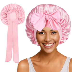 Bonnet de nuit en satin uni personnalisable avec logo, pour le soin des cheveux, unisexe (femmes et hommes), bonnet de douche - Product Image 4