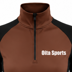 Women Chocolate Brown Black Quarter Zip Long Sleeve Athletic Training <b>Top</b> <b>Thumbhole</b> Slim Fit Running Gym Workout Sportswear - Product Image 5