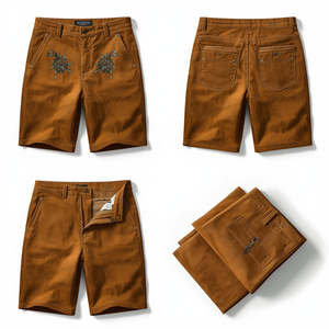 Pantalones Cortos de Gamuza Premium para Hombre, Estilo Rústico Color Bronceado con Bordado, Personalizados, OEM, ODM - Product Image 2