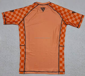 RILL INTERNATIONAL T-shirt de compression à manches courtes pour homme, à carreaux orange, à séchage rapide, pour le sport - Product Image 3