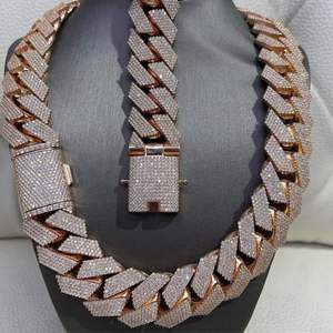 Collar de Cadena Cubana Hiphop de Plata de Ley 925 con Moissanita de Corte Brillante, Chapado en Oro Rosa, Gargantilla de Eslabones Iced para Hombre y Mujer, Boda - Product Image 3