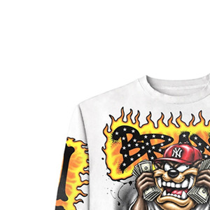 เสื้อยืดแขนยาวพิมพ์ลายการ์ตูนแบรนด์ดังสำหรับผู้ชาย สไตล์สตรีท คอกลม ผ้าถัก คอตตอน ทรงปกติ - Product Image 3