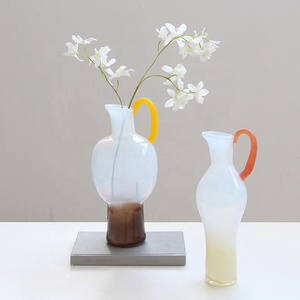 Vasi in Vetro Soffiato a Bocca Bixuan, Bianco Nebbia, Marrone, Giallo, Arancione, con Manico, Porta Fiori, Decorazione Centrotavola per Matrimoni - Product Image 2