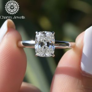 Bague Classique Femme Charm Jewells Certifiée IGI, 3 grammes, Plaqué Or Argenté, Moissanite Taille Coussin, Sertissage à Griffes, Bague d'Éternité - Product Image 1