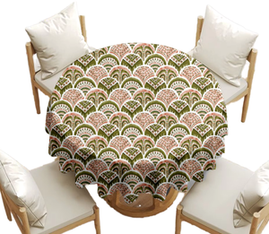 Mantel de Lino Moderno de 120 Pulgadas con Patrón Geométrico Hecho a Mano para Mesa Redonda - Impermeable y Resistente al Aceite - Product Image 4