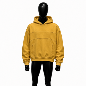 Sweat à capuche oversize jaune moutarde PREMIUM pour homme – Style streetwear moderne, coupe confortable, en molleton, couleur unie, avec poches, coupe régulière - Product Image 1