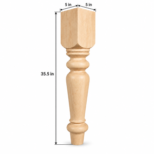 Pied de table à manger tourné en bois de caoutchouc massif, 35,5 pouces, non fini, support décoratif en bois pour meubles, pied de remplacement personnalisé pour table - Product Image 2