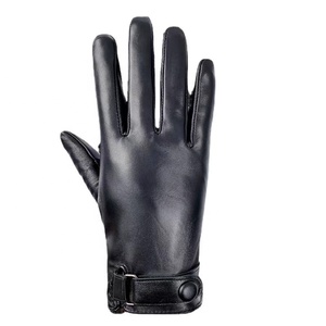 Gants en cuir longueur poignet, style uni, chaleur hivernale, usage quotidien, non doublés, noir - Product Image 1