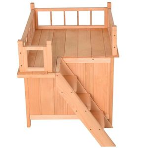 Natural Wood 2 Level Cat House with Lockable Wire Door Pet Furniture - Product Image 6