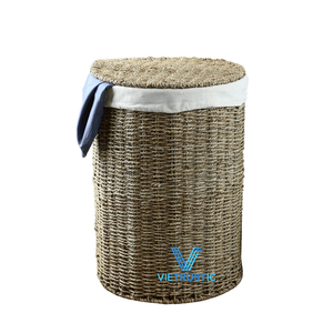 Panier de rangement multifonctionnel en jonc de mer, rond, rustique, écologique, à vente rapide, pour la maison et le bureau - Product Image 1