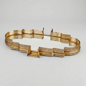 Oval Brass Mirror Tray Luxury Decorative Serving Tray Handcrafted Gold Finish Centerpiece <b>Tabletop</b> Accent Jewelry <b>Storage</b> Tray - Product Image 2