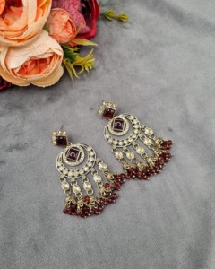 Pendientes de diseñador con cuentas de cristal y piedras preciosas talladas en forma de princesa, estilo Jhumka, para mujer, tradicionales, para fiestas y eventos, venta al por mayor. - Product Image 1