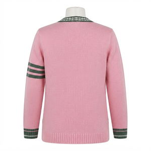 <b>Custom</b> Pink Green Sorority Cardigan Women V Neck Button Knitted Sweater Quick Dry Wool/Acrylic Embroidery Long Sleeve Greek - Product Image 4