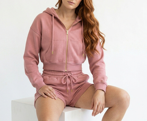 Factory Direct Supply Plain Women Hoodies Shorts Set Two Piece Matching Loungewear Custom Color Block Women Hoodies Shorts Set - Product Image 3