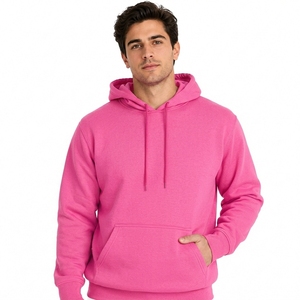 เสื้อฮู้ดผู้ชายสีชมพู ผ้าฟลีซ ทรงโอเวอร์ไซส์ สีพื้น สวมใส่สบายๆ สำหรับฤดูใบไม้ร่วง ผลิตจากผ้าฝ้าย 100% เป็นมิตรต่อสิ่งแวดล้อม ไม่หดตัว - Product Image 1