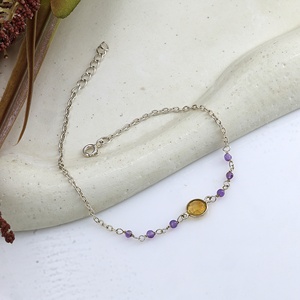 Minimalist 925 Silver Chain <b>Bracelet</b> With <b>Amethyst</b> And Citrine Bezel Set Stones <b>Bracelets</b> For Everyday Wear - Product Image 4
