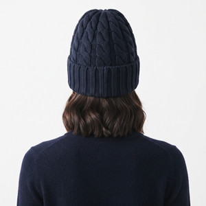 Bonnet en laine acrylique personnalisé chaud, bleu marine, tricoté, épais, unisexe, pour l'hiver, doux, pour les activités de plein air - Product Image 2