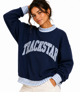 Sudadera de Manga Larga con Cuello Alto para Mujer, Diseño OEM ODM, Apliques de Letras Personalizadas, Patchwork, Contraste de Puntos, Ropa Casual - Product Image 1