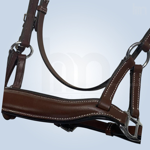 Brida Anatómica de Cuero Marrón Personalizada para Caballo, sin Bocado, con Frentealargador Acolchado Curvo y Alivio de Presión Lateral, Ergonómica para Equitación - Product Image 4