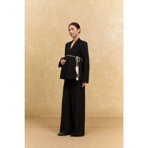 78% Polyester 18% Rayon 4% Spandex Full Length Notched Collar Full Sleeve 2 Piece Long Set Solid Plain Dyed Breathable Office - Product Image 3