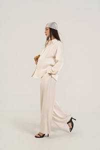 Pantalon femme d'été décontracté à taille élastique mi-haute, coupe ample, jambe large, uni, en mélange de soie, anti-plis, pour la maternité, vente en gros - Product Image 3