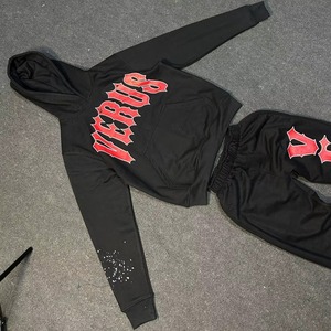 Conjunto de Sudadera con Capucha Negra para Hombre Verus, Ropa Deportiva de Algodón Tejido, Estilo Urbano, Cierre Completo, Logotipo Estampado, Otoño - Product Image 2