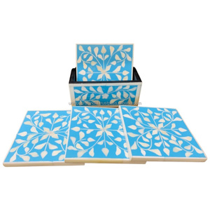 Handmade Luxury Eco-Friendly Bone Inlay Square Tea <b>Coaster</b> Set Indian Handicraft Safe <b>Table</b> Use Pad Design Unique Drinking - Product Image 5