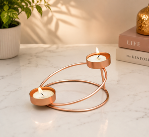 Modern Rose Gold Metal <b>Tealight</b> <b>Candle</b> Holder for Home Decor – Double <b>Tealight</b> Stand Rose Gold Metal Decorative Centerpiece - Product Image 1