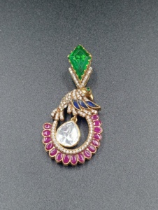 Peacock <b>Brooch</b> Emerald Cut Green Stone Ruby Accents Gold Plated Unisex Wedding Engagement Party Jewelry Statement Piece - Product Image 6