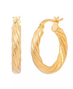 Orecchini rotondi con accento di diamanti e orecchini a cerchio torsione incastonati in piatto d'oro | Macacy's - Product Image 3