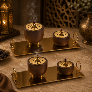 Trendy Printed Wood With Metal Bowl Arabic <b>Bakhoor</b> Burner <b>Oud</b> Holder Decorative Mabkhara Special For Ramadan Eid Gift Home Decor - Product Image 4
