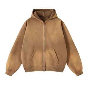 Hoodie Homme Streetwear Personnalisé en Coton Coupe Boxy, Zippé, Oversize, Délavé à l'Acide et à la Pierre, Effet Vintage, Délavé par le Soleil et Usé - Product Image 4